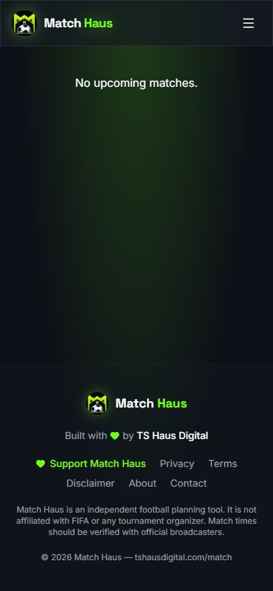 Match Haus mobile planning page captured at 390 pixels wide on 24 August 2026.
